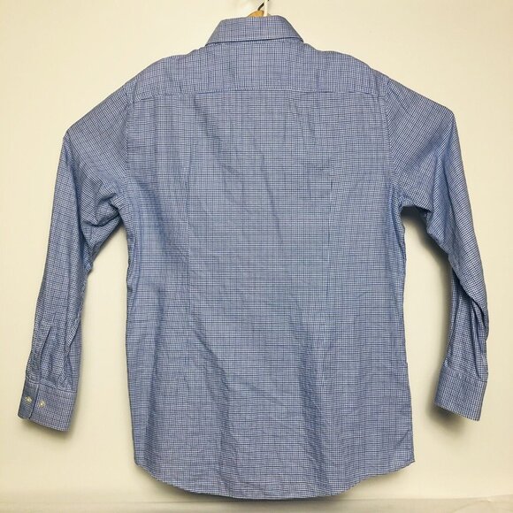Hugo Boss Blue Herringbone Windowpane Check L/S Cotton Btn Down Mens Size 16/34 - Picture 4 of 5